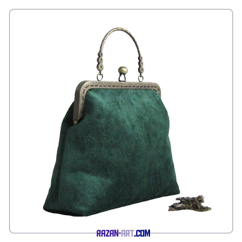کیف زنانه دهانه فلزی سبز زمردی کد B567
