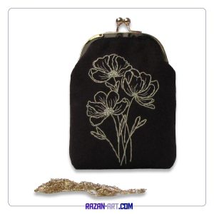 کیف گلدوزی دهانه فلزی بنفش بادمجانی کد B702
