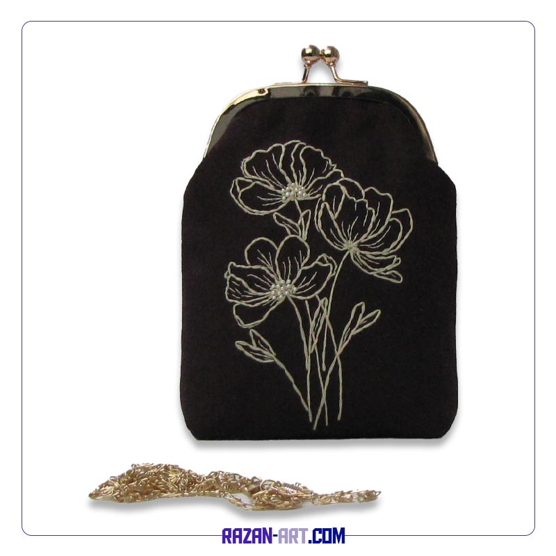 کیف گلدوزی دهانه فلزی بنفش بادمجانی کد B702