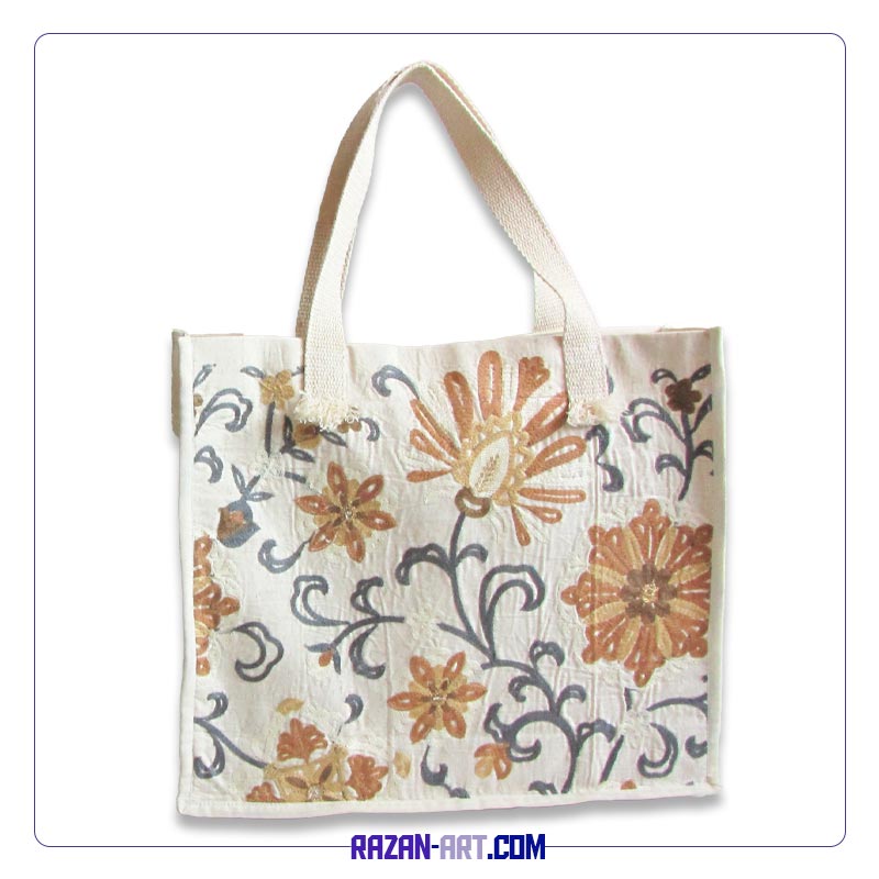 کیف توتبگ سوزندوزی گل خردلی و آجری کد B713